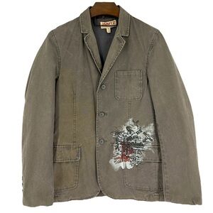 Jimmy Z Boxy Graphic Blazer Streetwear Grunge Grey SZ M